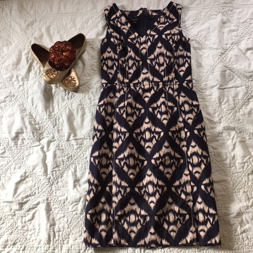 Navy Cream Ikat Print Dress